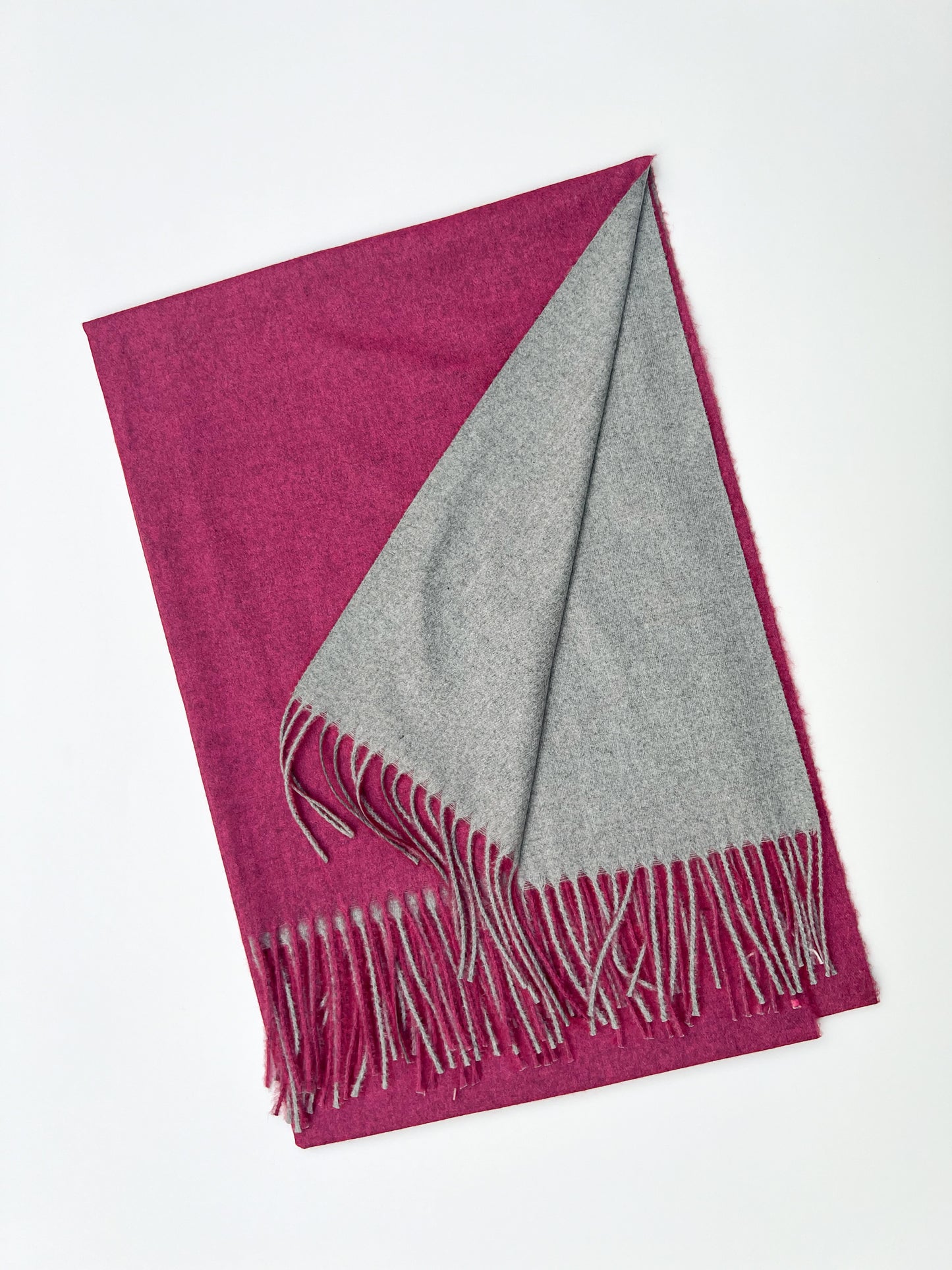 Dual Sided Woolen Stole - Fuchsia/Grey