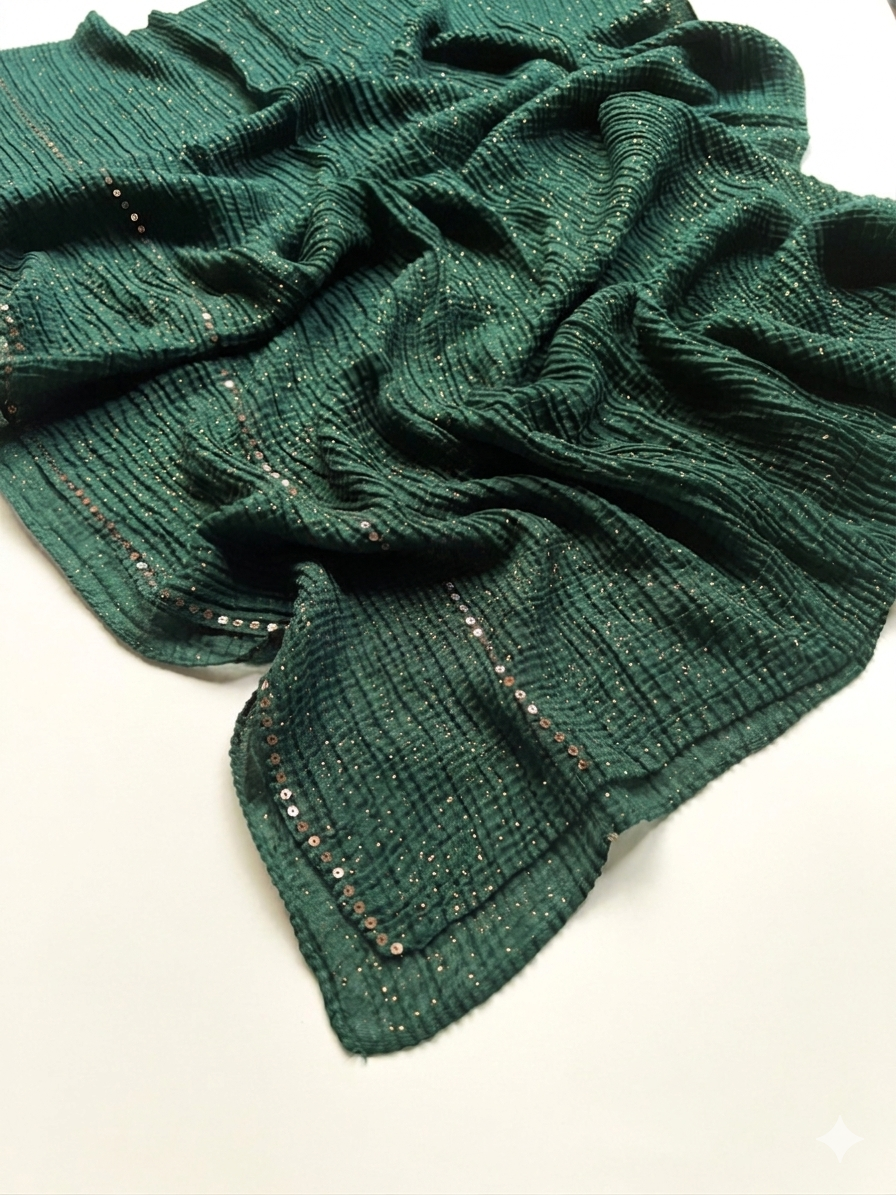 Crumpled Luxe Glow Hijab - Emerald Green