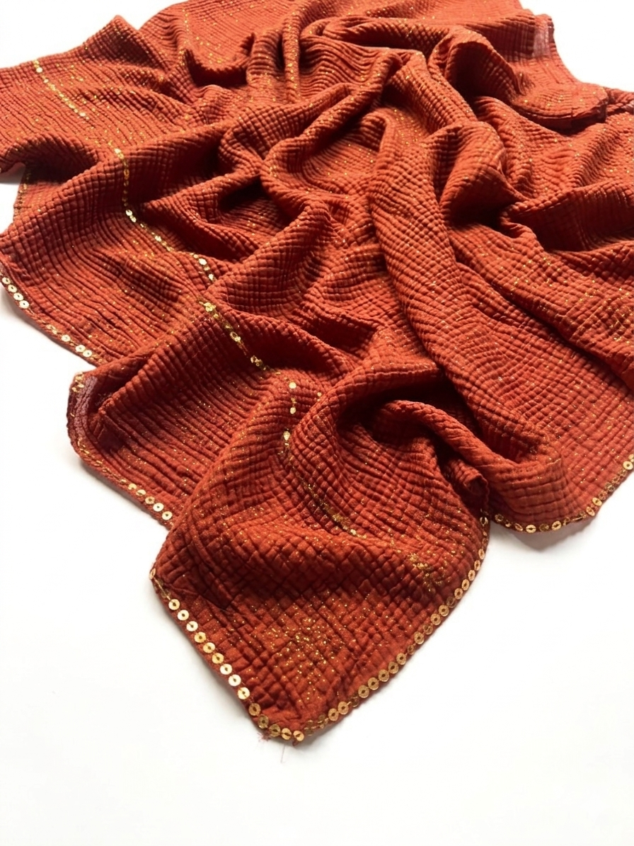 Crumpled Luxe Glow Hijab - Rust