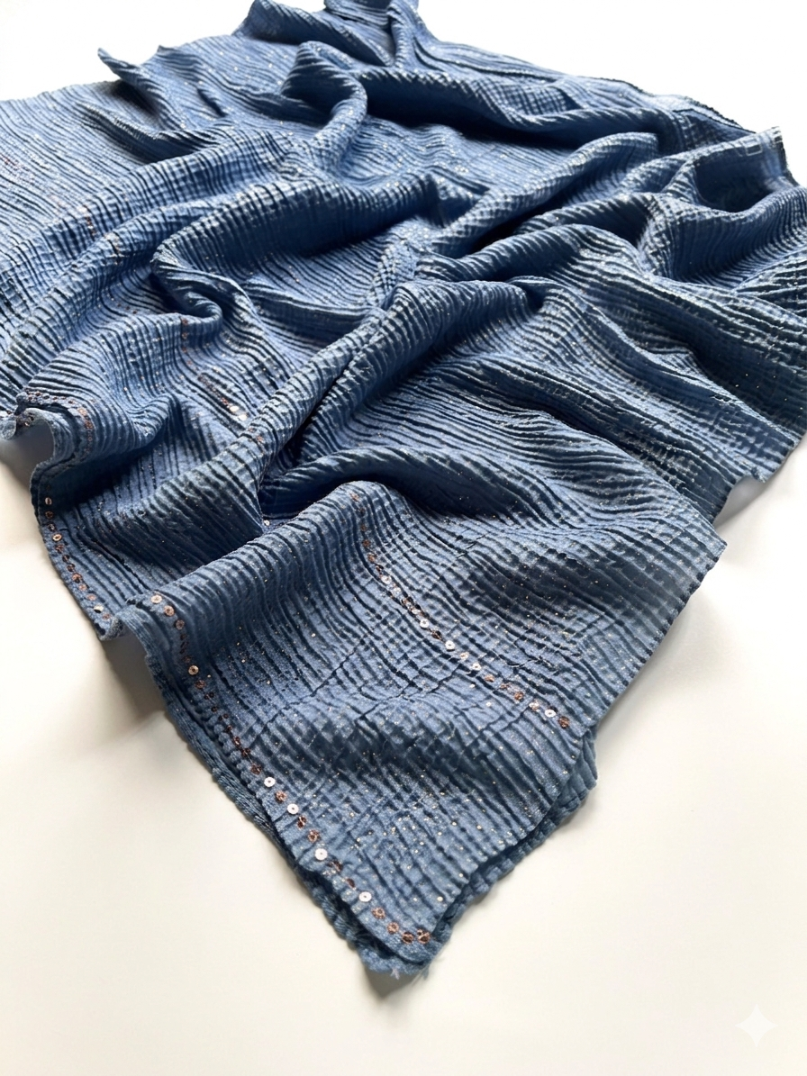 Crumpled Luxe Glow Hijab - Denim