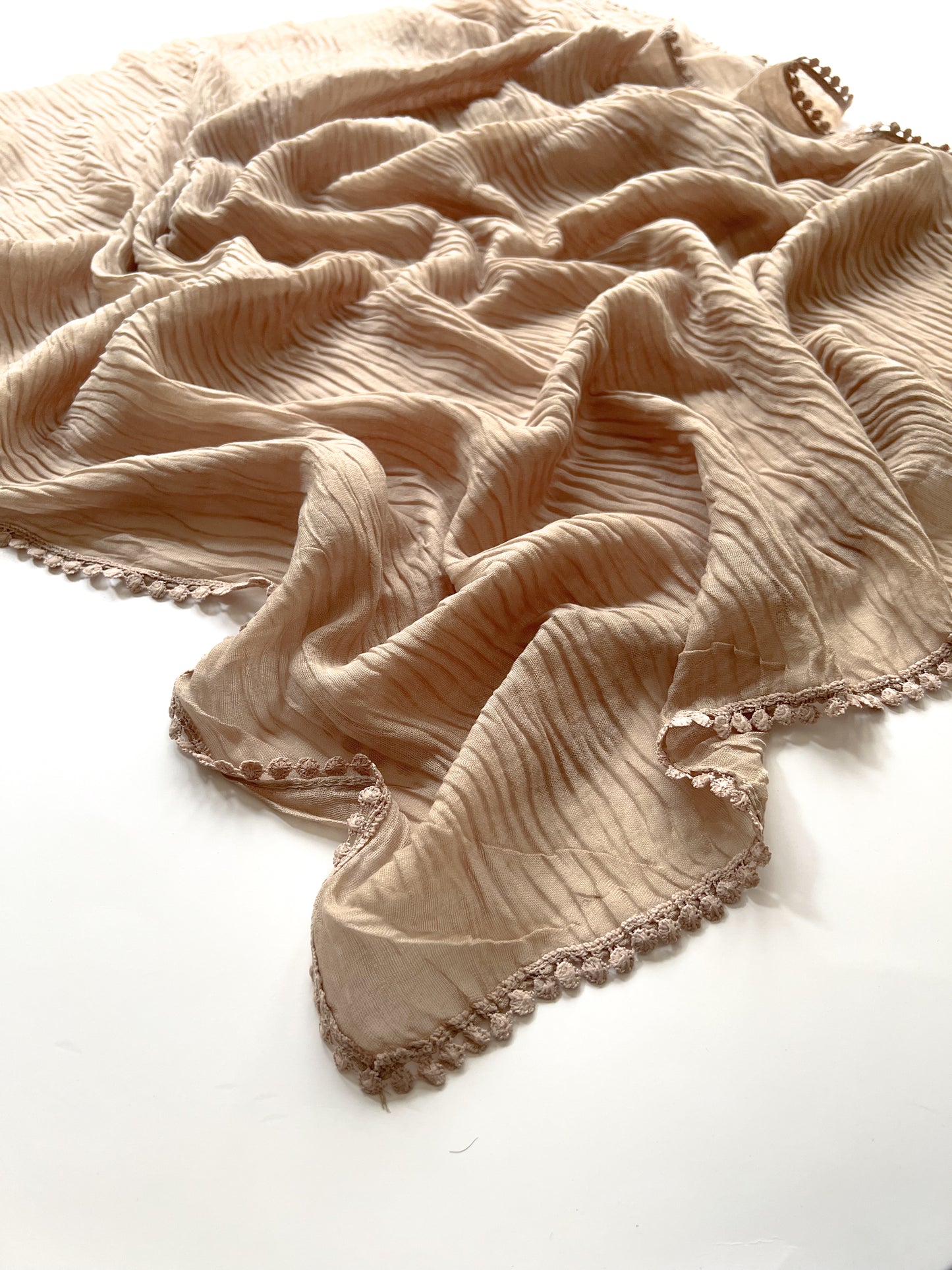 Crumpled Lace Hijab - Beige