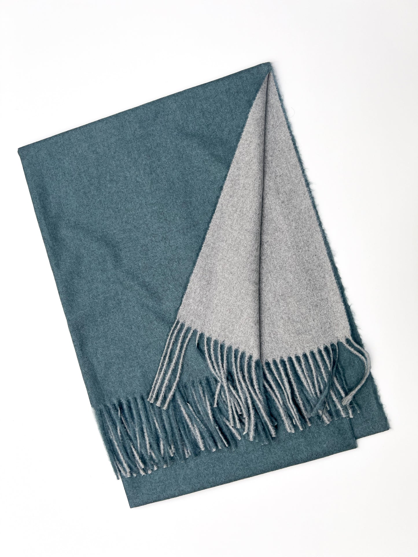 Dual Sided Woolen Stole - Teal/Grey