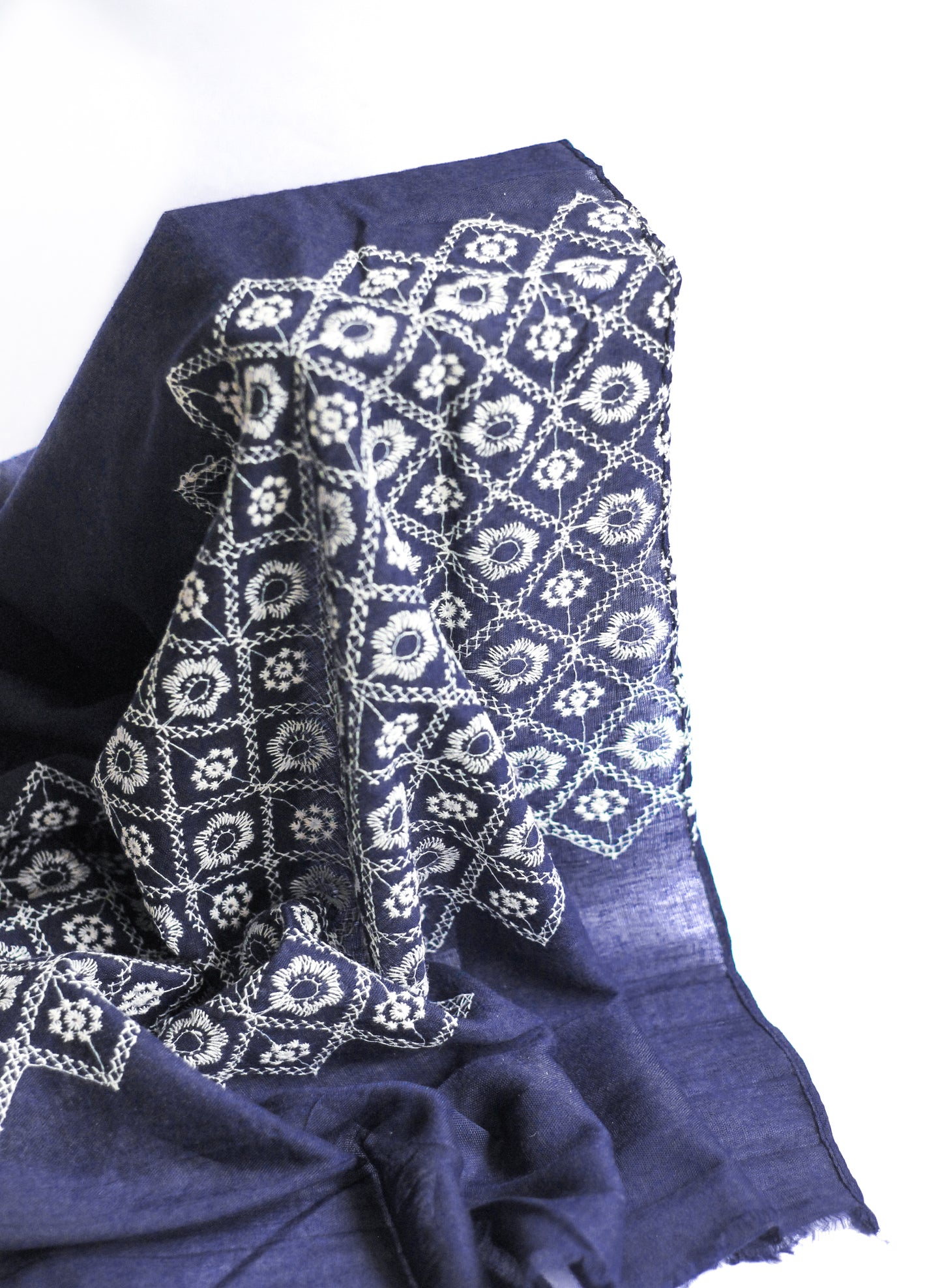 Melica Embroidered Hijab - Navy Blue