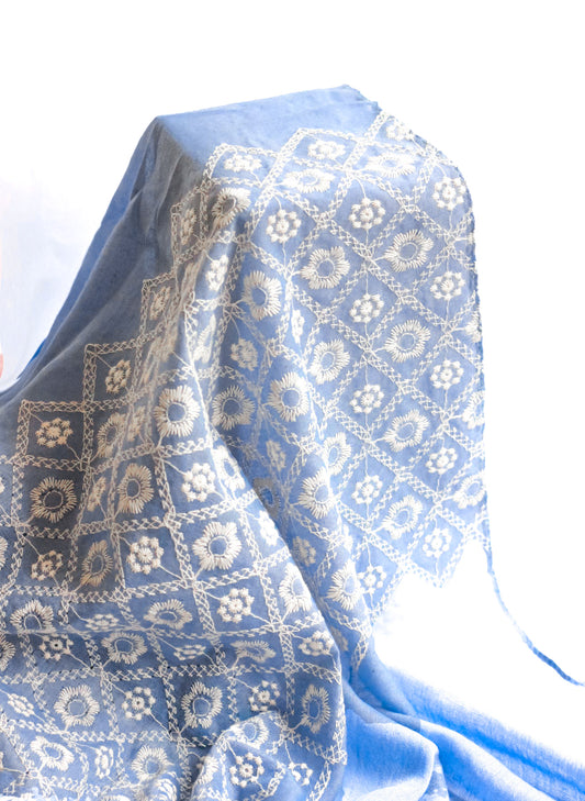 Melica Embroidered Hijab - Denim Blue
