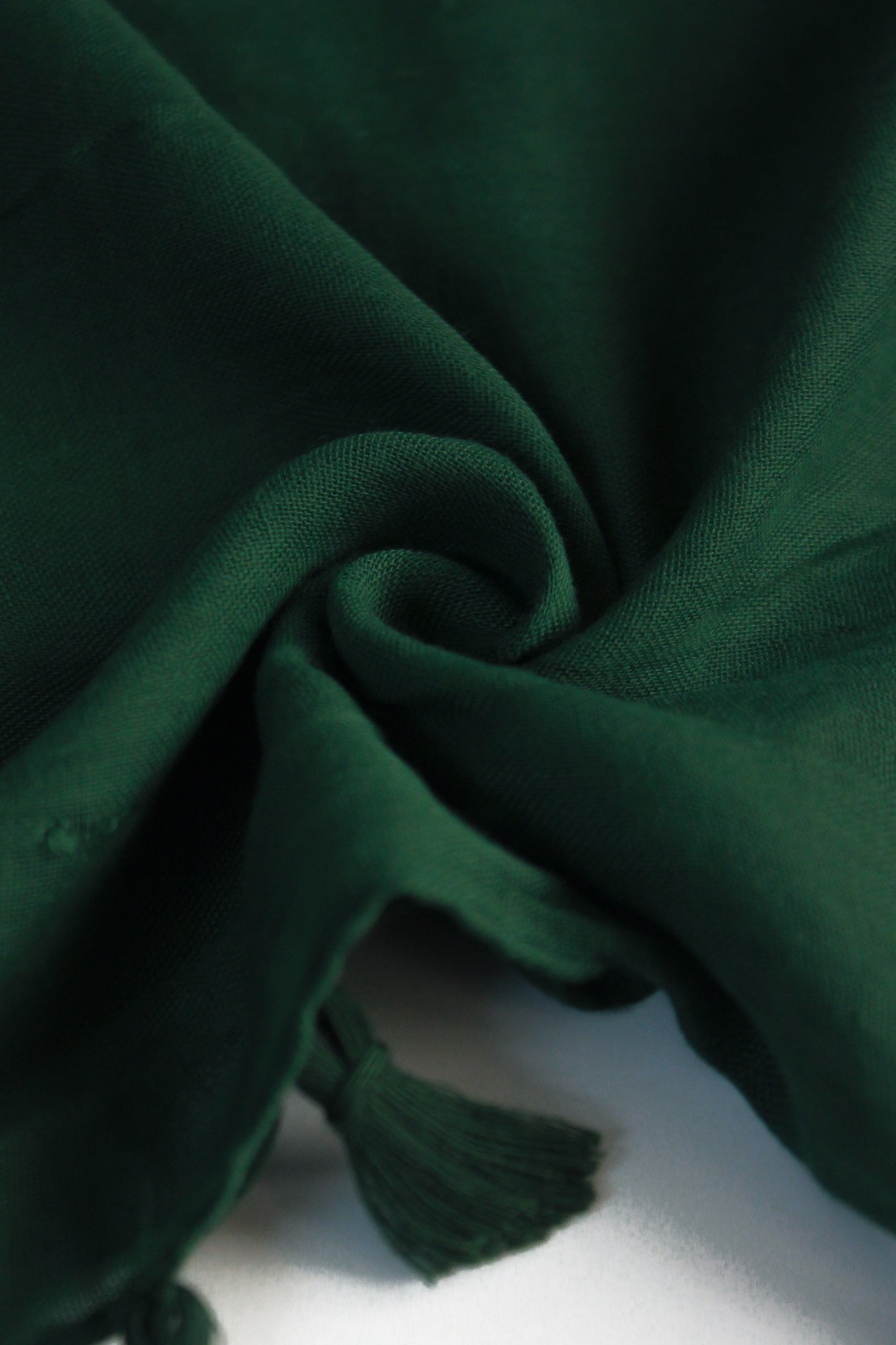 Plain Hijab with Tassels - Emerald Green