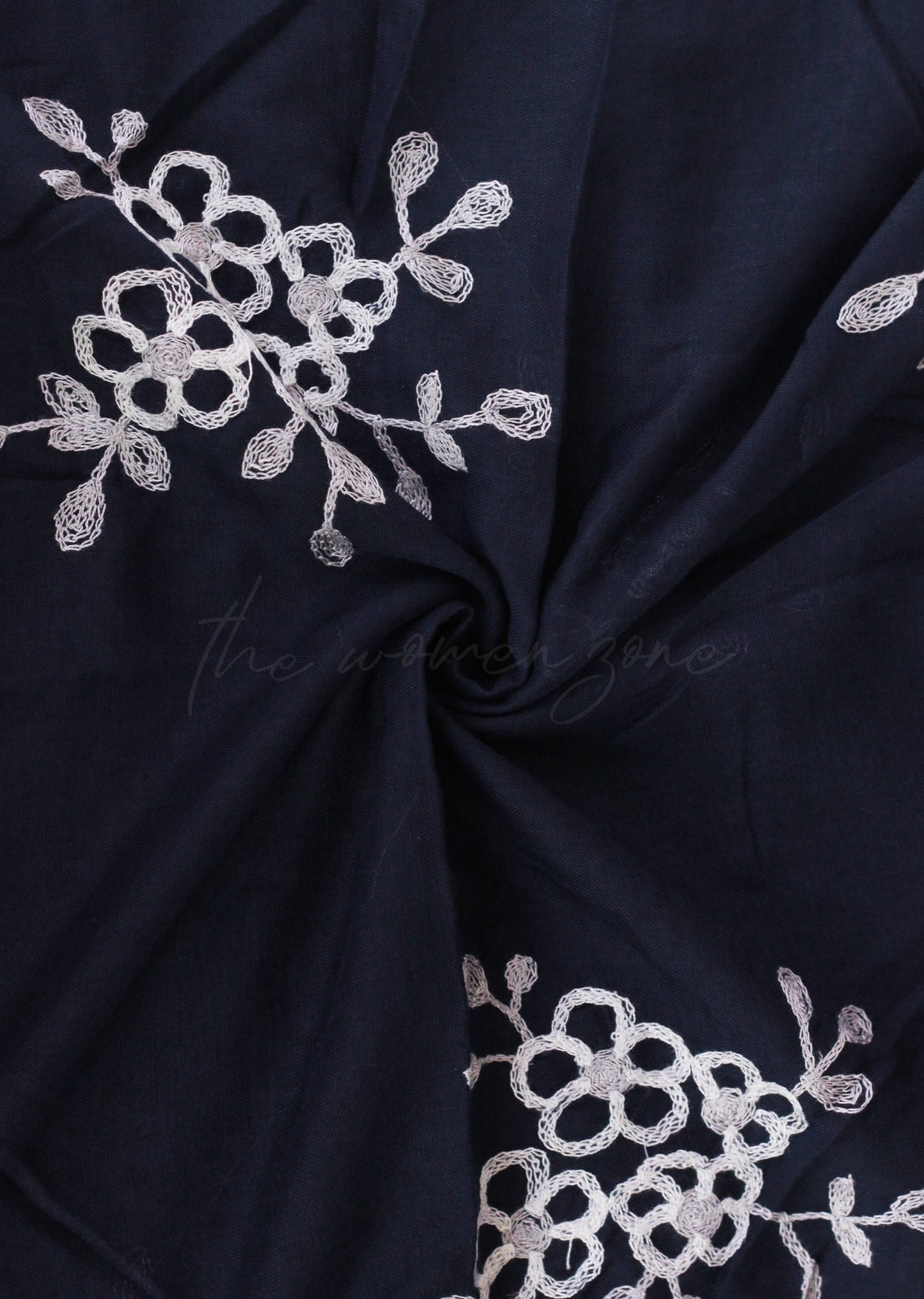 Zeina Embroidered Hijab - Navy blue