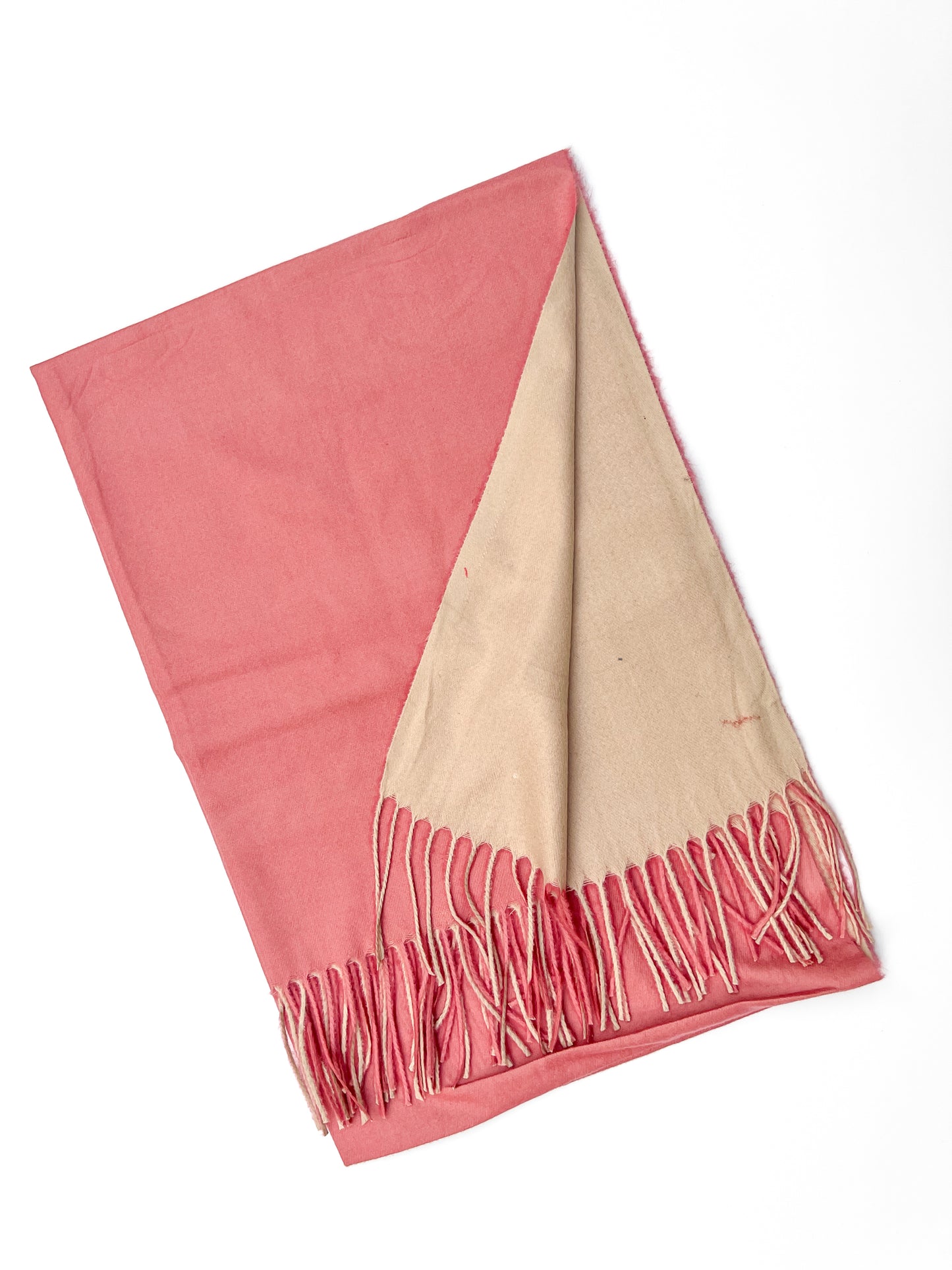 Dual Sided Woolen Stole - Peachy Pink/Cream