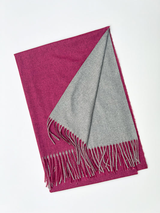 Dual Sided Woolen Stole - Fuchsia/Grey