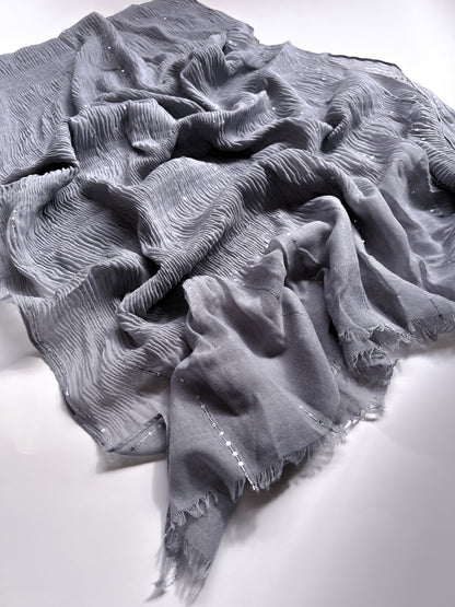 Crumpled Sequins Hijab - Grey
