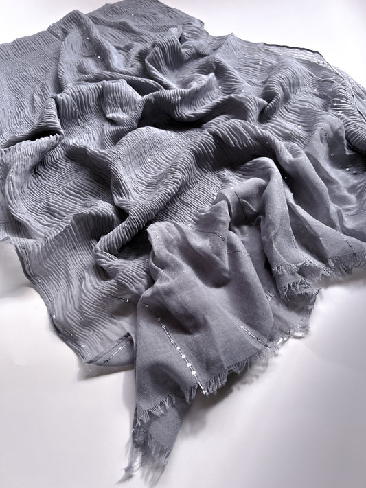 Crumpled Sequins Hijab - Grey