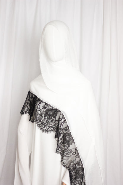 Chantilly Lace Hijab - White & Black