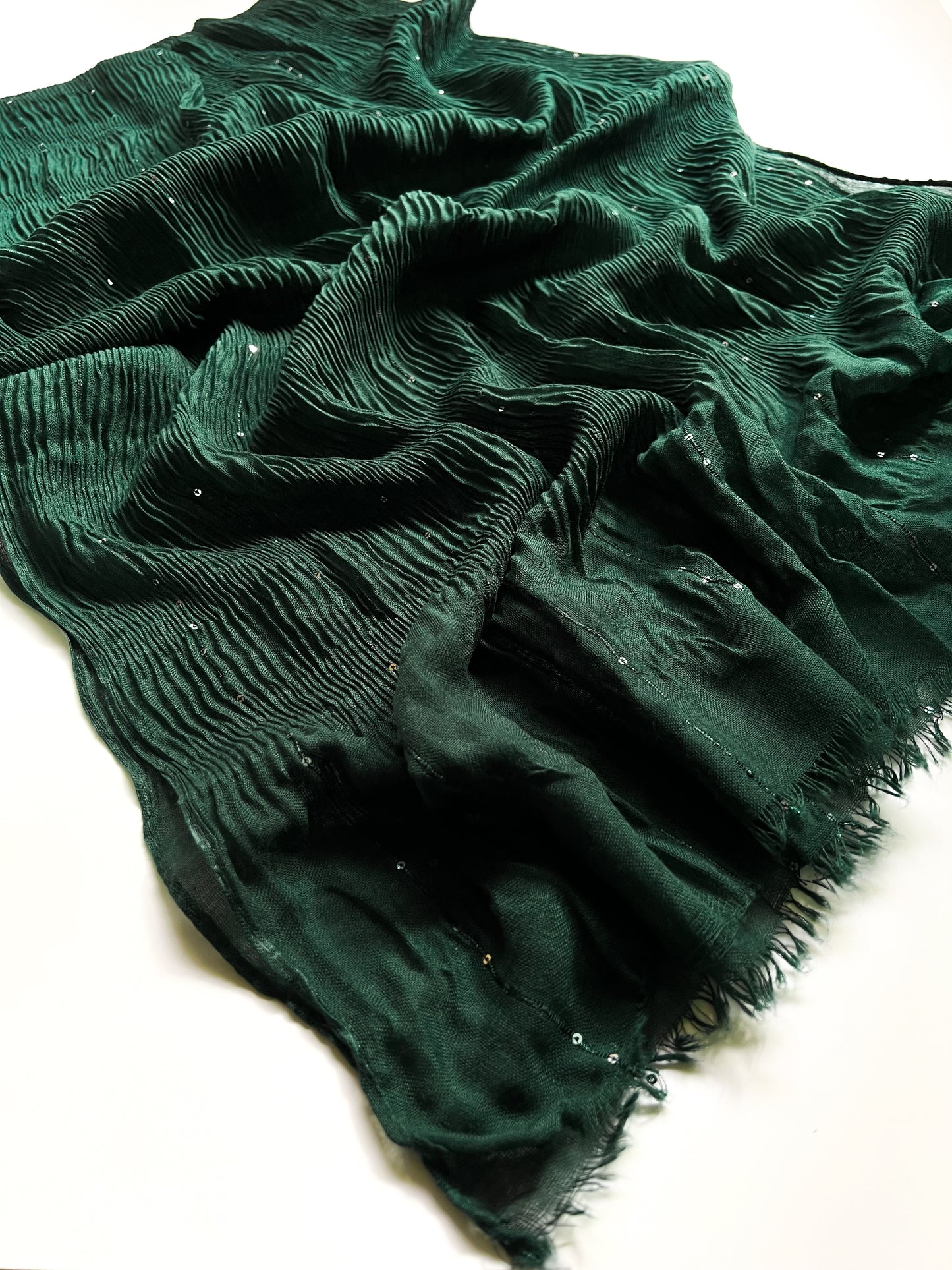 Crumpled Sequins Hijab - Emerald Green