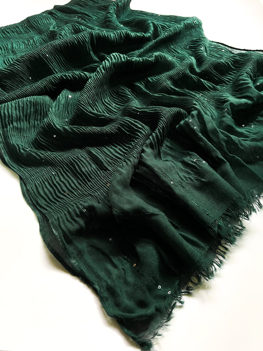Crumpled Sequins Hijab - Emerald Green