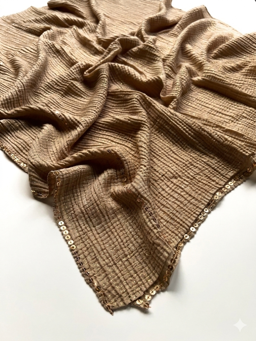 Crumpled Luxe Glow Hijab - Beige