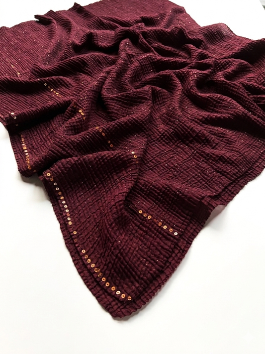 Crumpled Luxe Glow Hijab - Dark Maroon