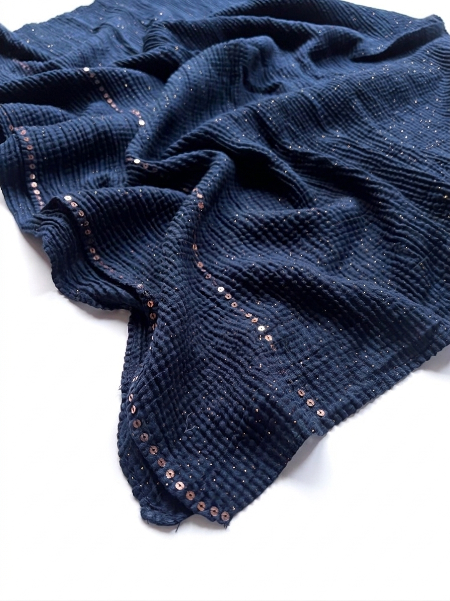 Crumpled Luxe Glow Hijab - Navy Blue