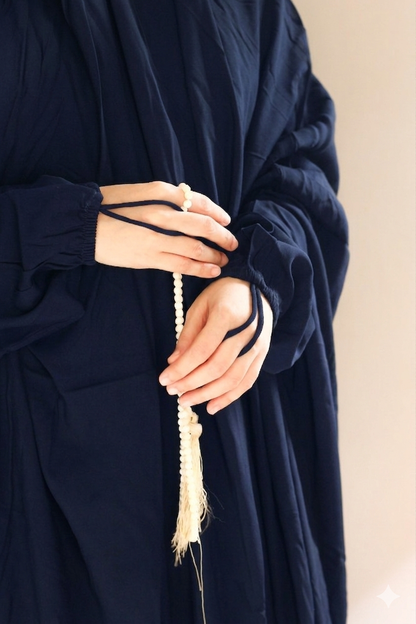Namaz Chadar With Sleeves - Plain Navy Blue