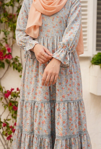 Lucy Lace Modest Dress - Grey