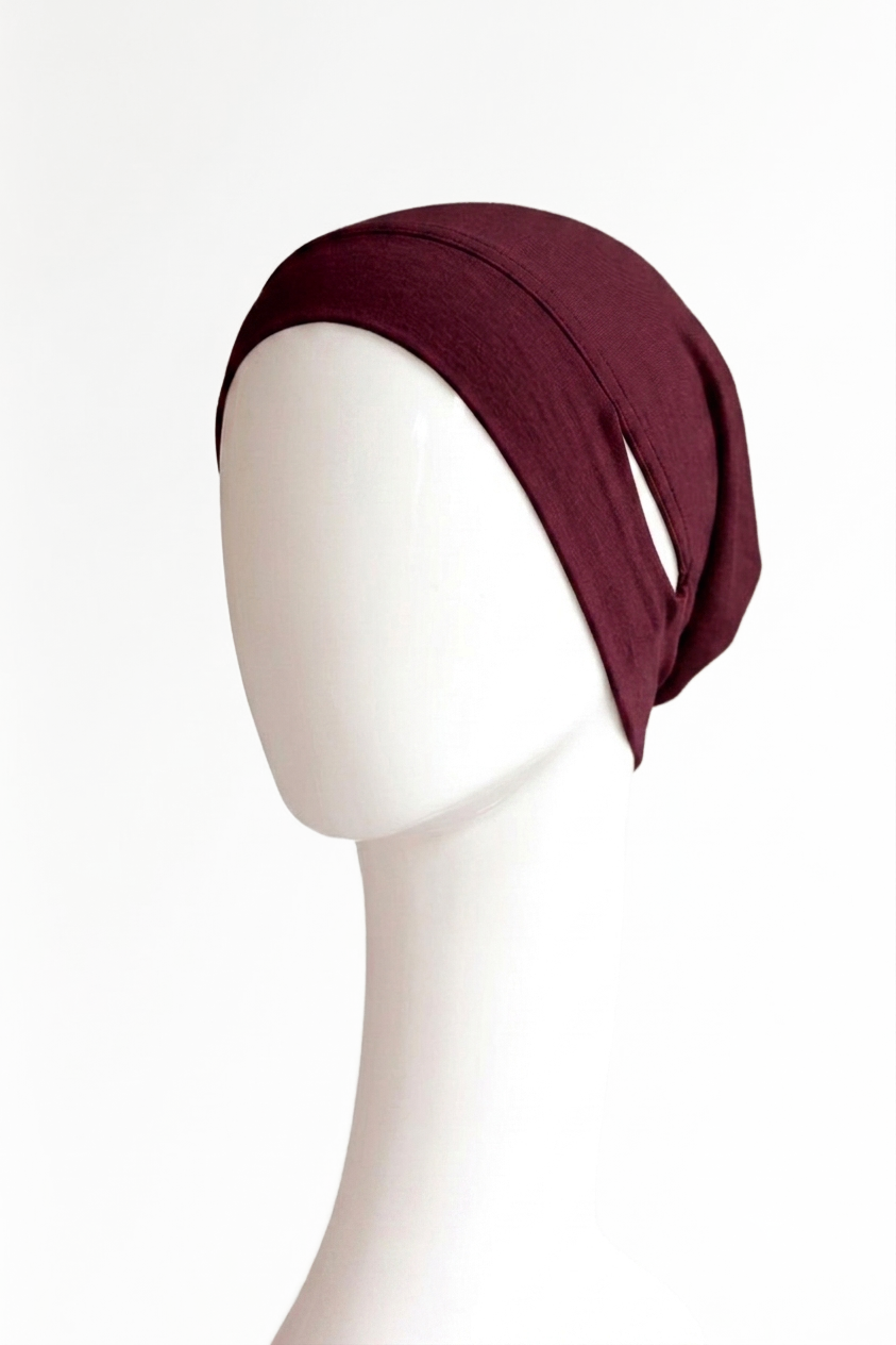 Malaysian Ear-hole Hijab Cap - Real Maroon