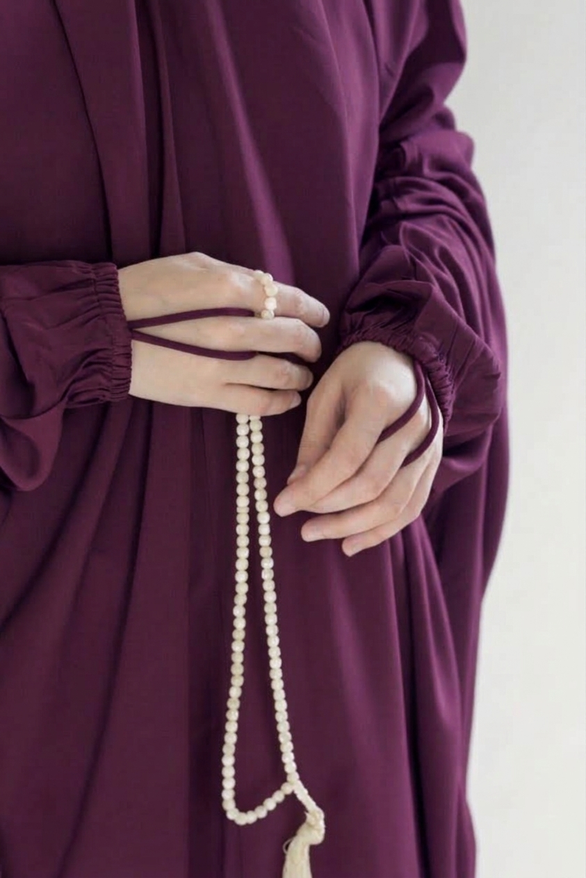 Namaz Chadar With Sleeves - Plain Plum