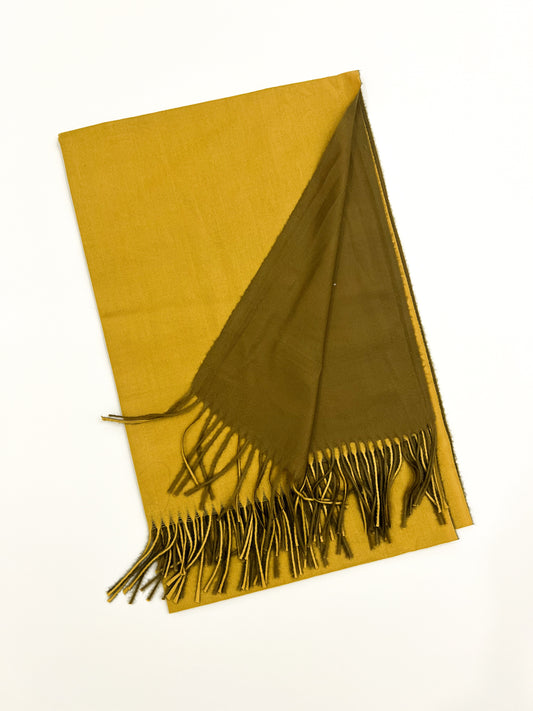 Dual Sided Woolen Stole - Mustard/Olive