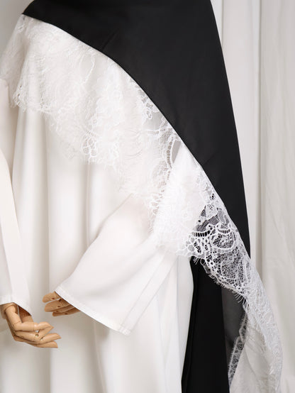 Chiffon Chantilly Lace Hijab - Black