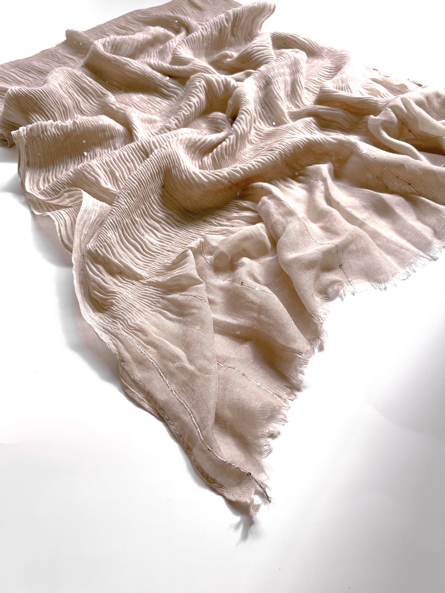 Crumpled Sequins Hijab - Beige