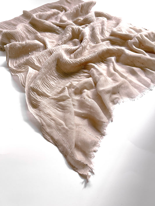 Crumpled Sequins Hijab - Beige