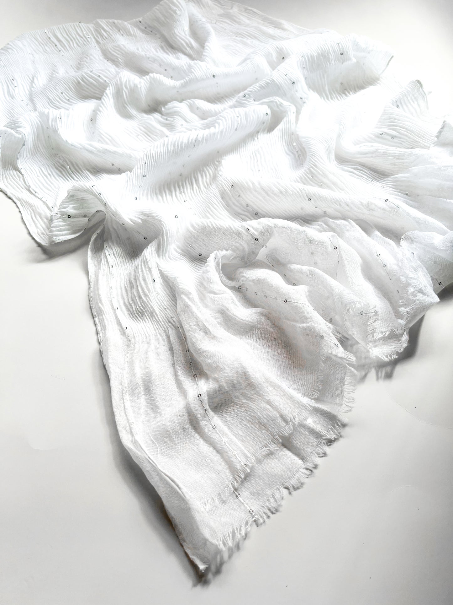 Crumpled Sequins Hijab - White