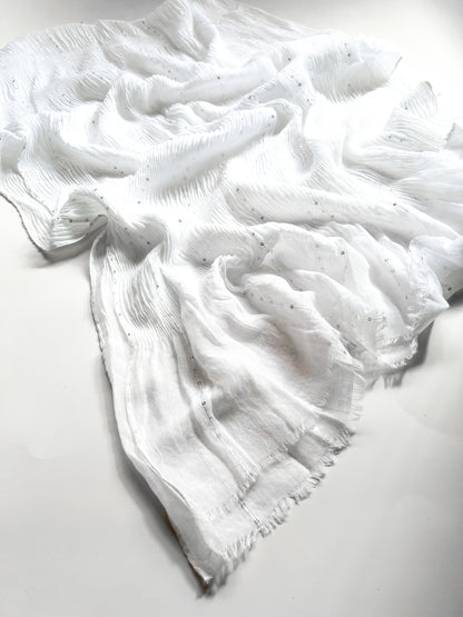 Crumpled Sequins Hijab - White