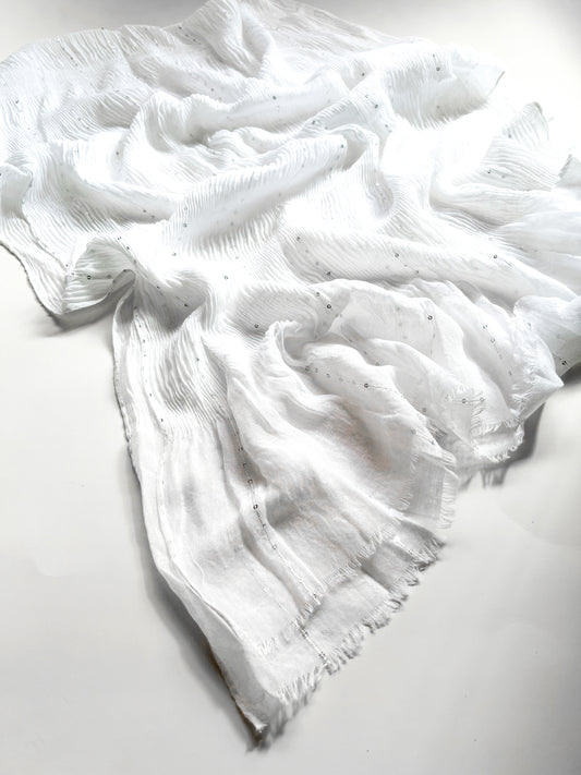 Crumpled Sequins Hijab - White