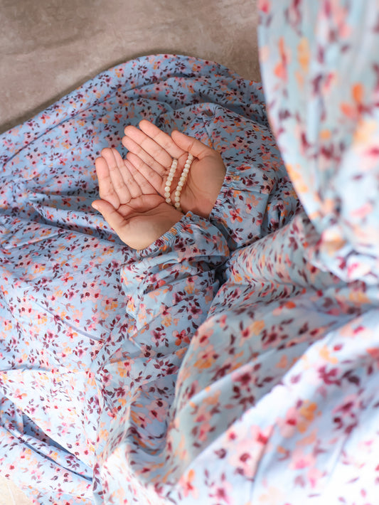 Namaz Chadar With Sleeves (Lawn) - Tooba (Blue)