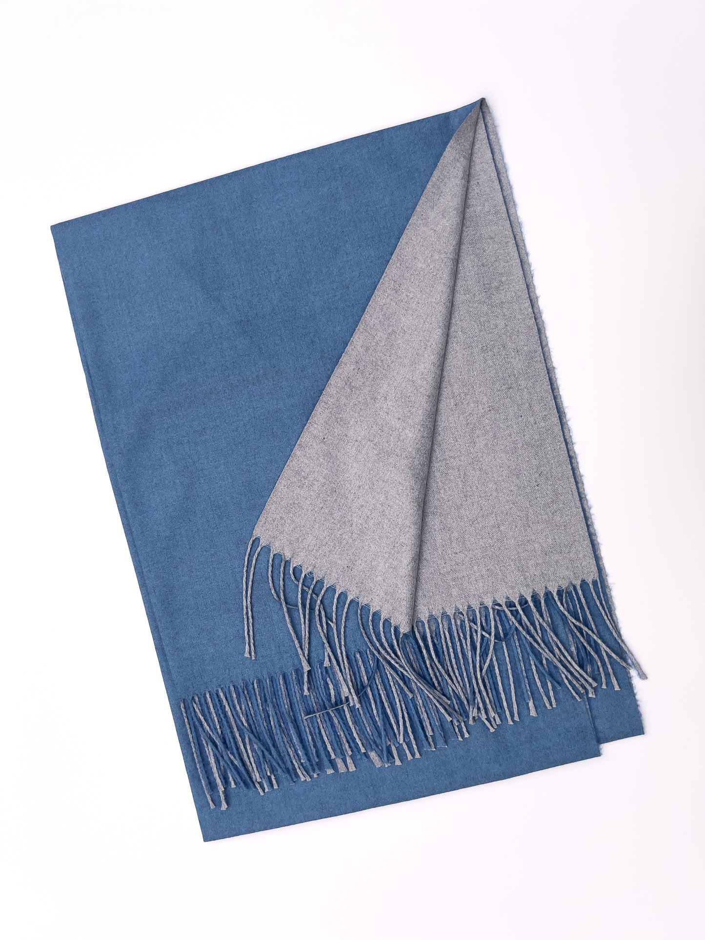 Dual Sided Woolen Stole - Blue/Grey