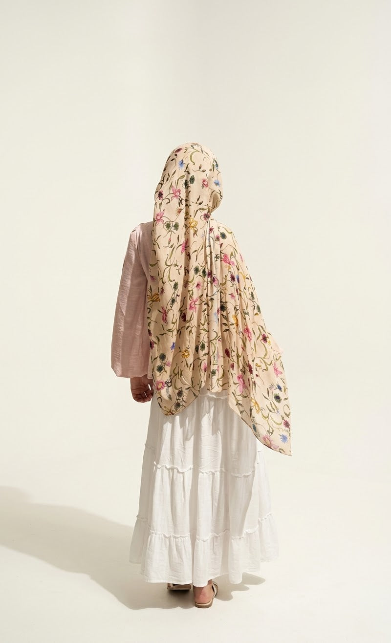 Real Modal Printed Hijab - Beige Floral