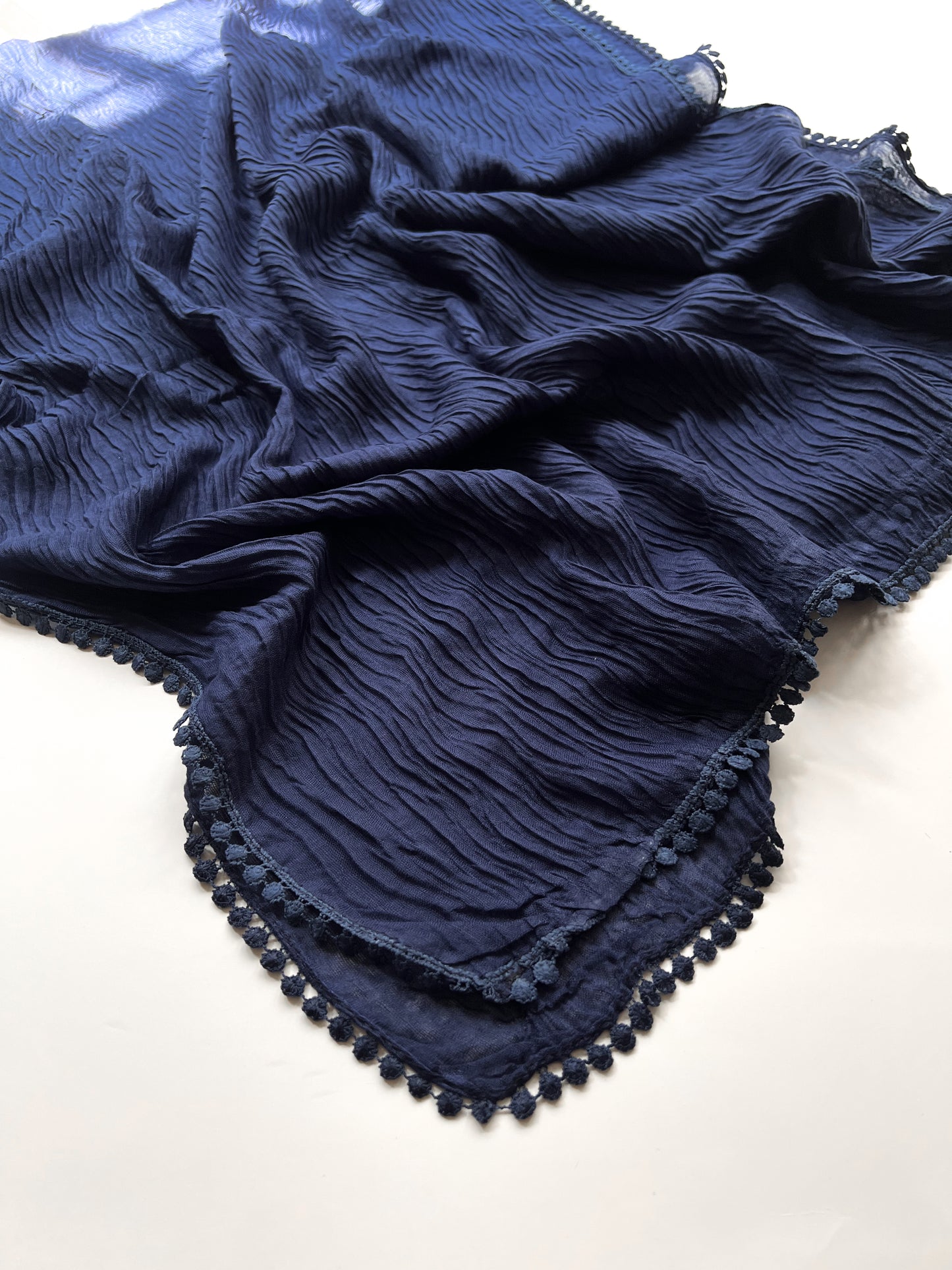 Crumpled Lace Hijab - Navy Blue