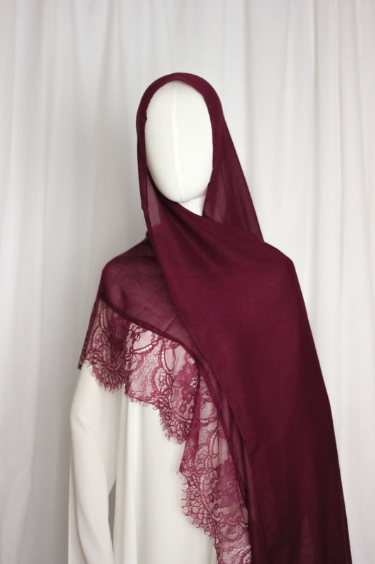 Chantilly Lace Hijab - Real Maroon