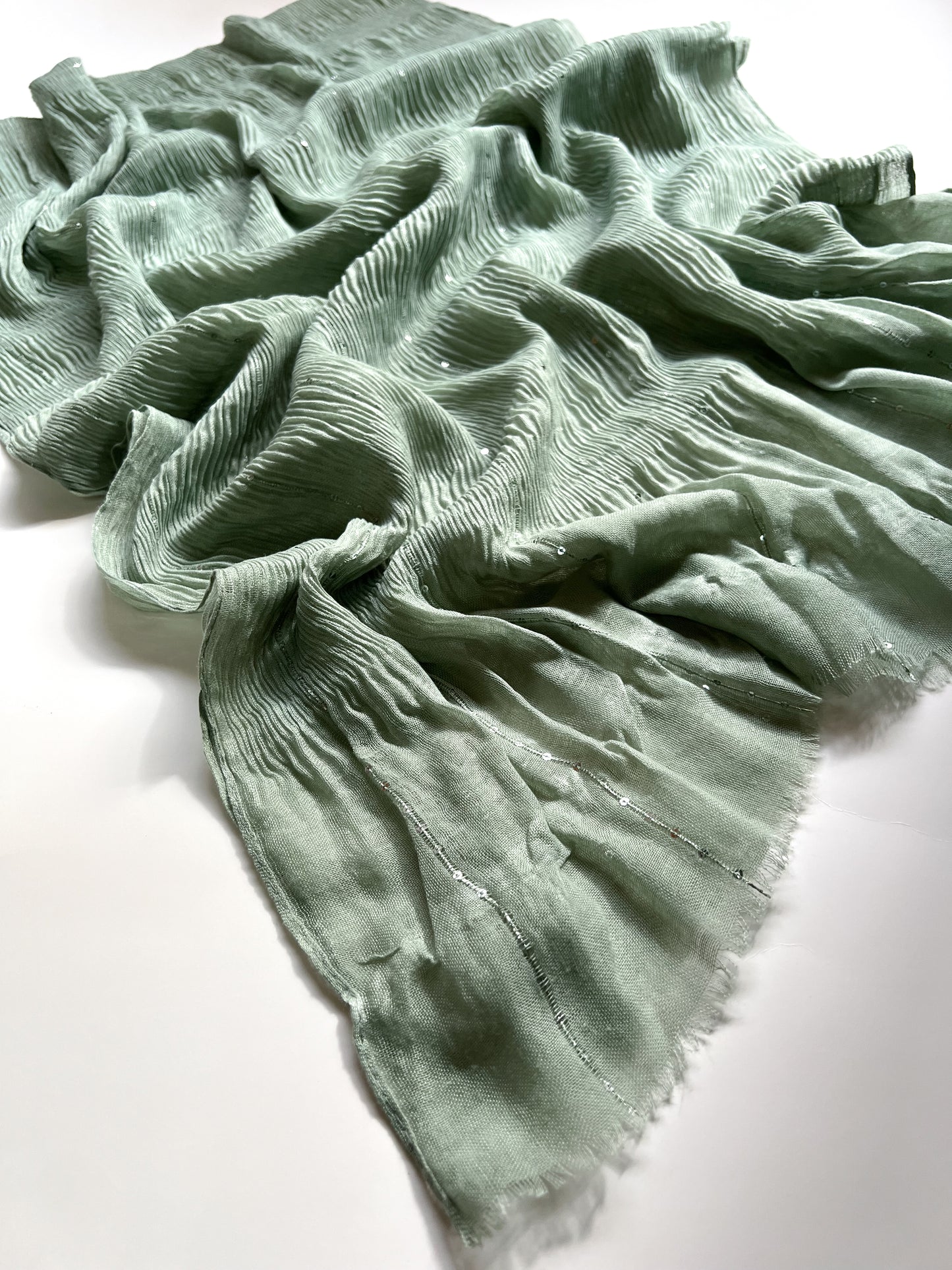 Crumpled Sequins Hijab - Mint Green