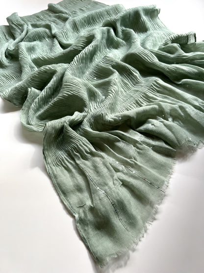 Crumpled Sequins Hijab - Mint Green