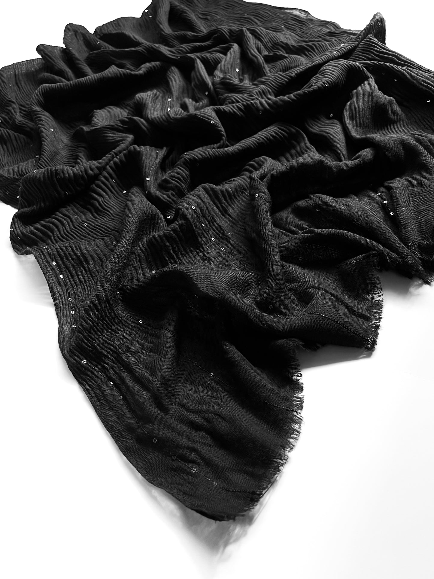Crumpled Sequins Hijab - Black