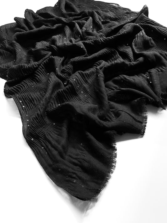 Crumpled Sequins Hijab - Black