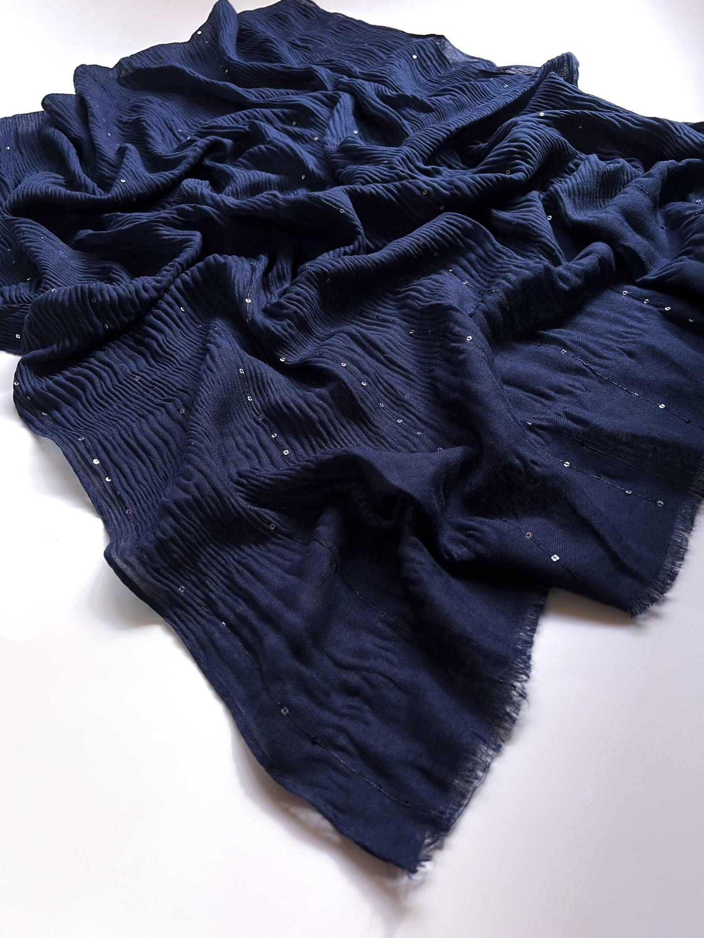 Crumpled Sequins Hijab - Navy Blue