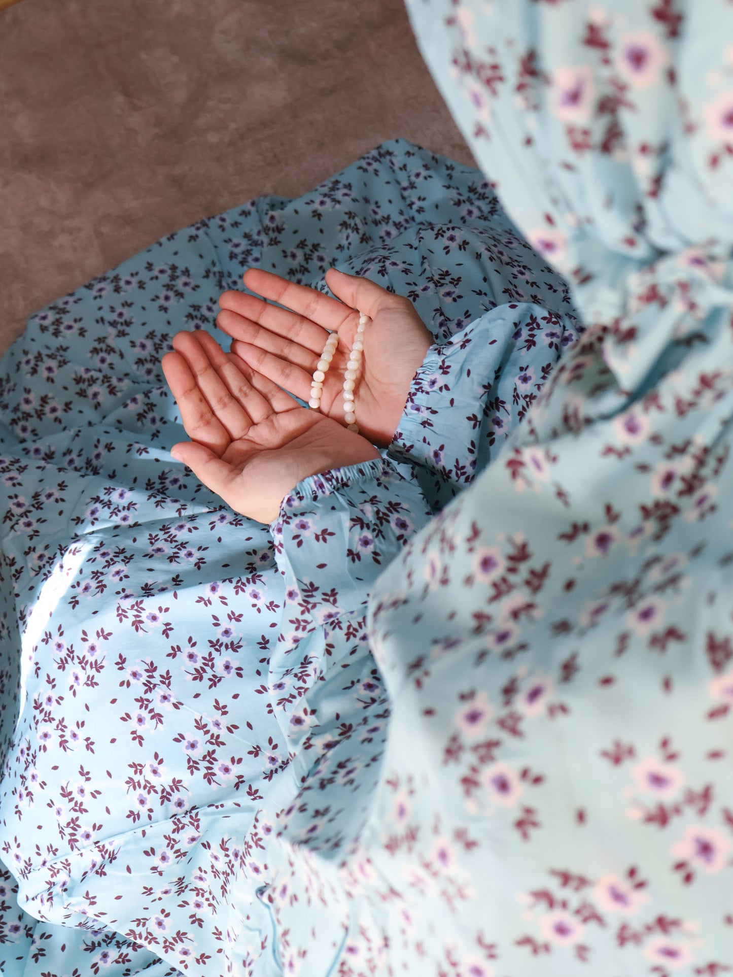 Namaz Chadar With Sleeves (Lawn) - Marwa (Blue)