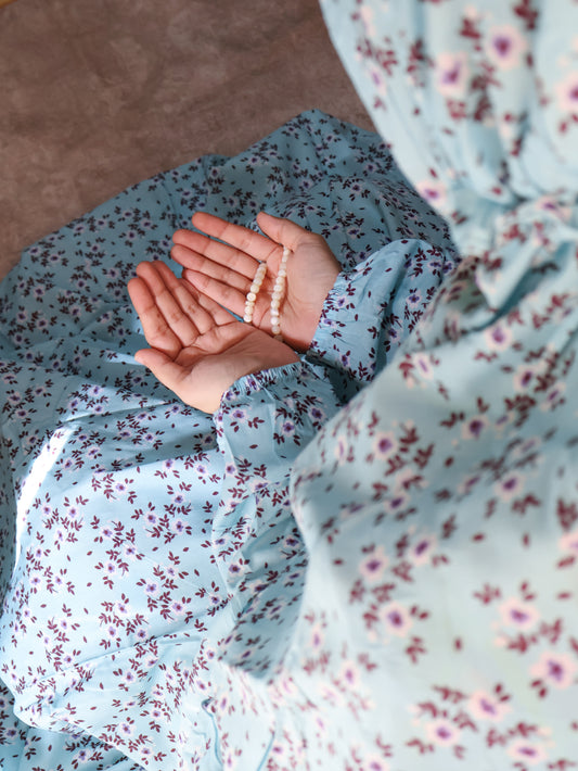 Namaz Chadar With Sleeves (Lawn) - Marwa (Blue)