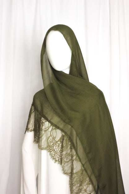 Chantilly Lace Hijab - Olive