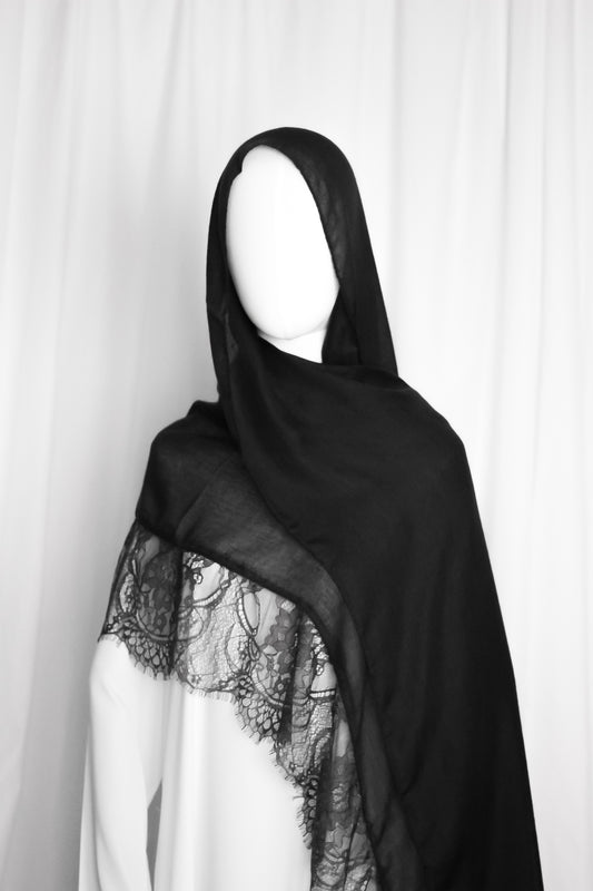 Chantilly Lace Hijab - Black
