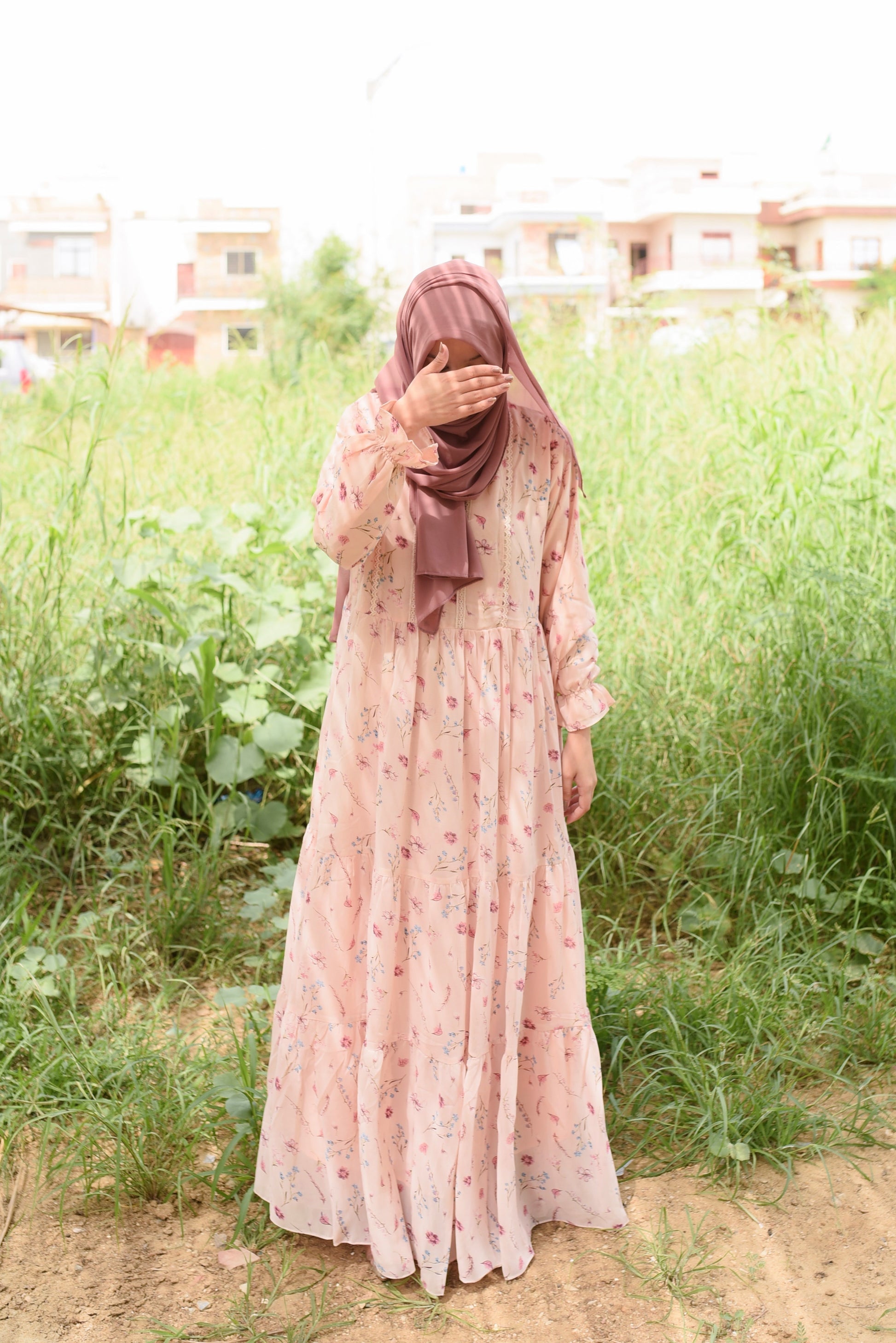 Bellerose Modest Dress - Peach – The Women Zone Bellerose Modest Dress - Peach – The Women Zone