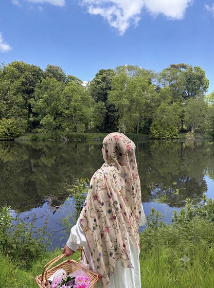Real Modal Printed Hijab - Beige Floral
