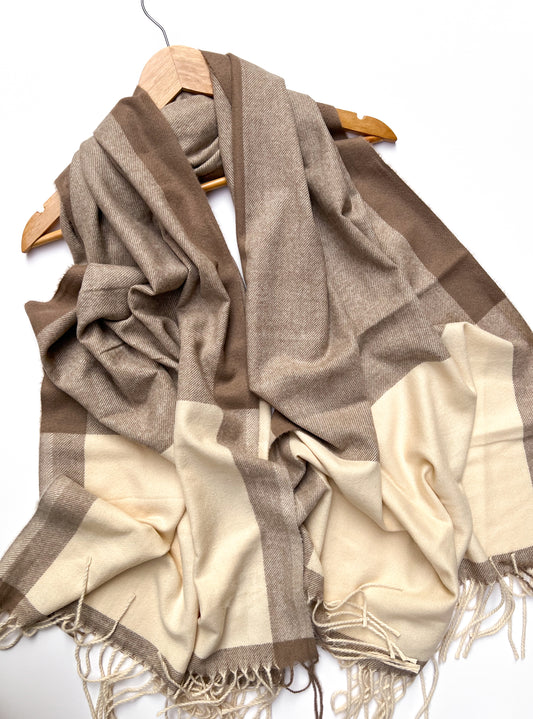 Elora Woolen Stole - Taupe/Cream