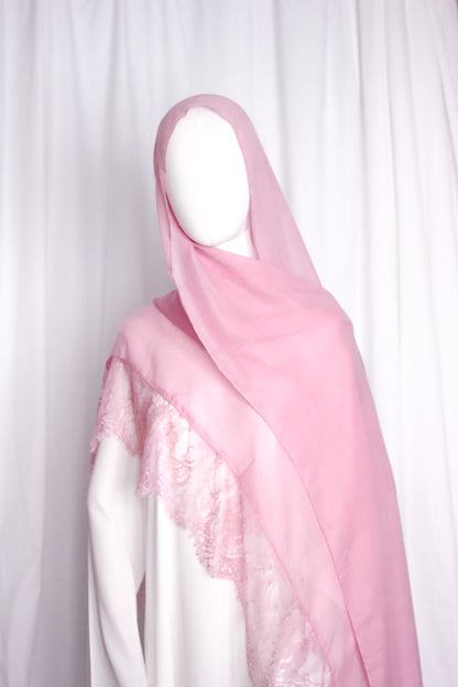 Chantilly Lace Hijab - Carnation Pink
