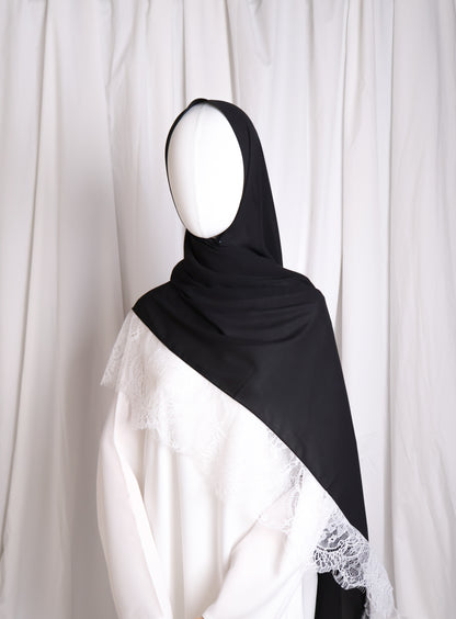 Chiffon Chantilly Lace Hijab - Black